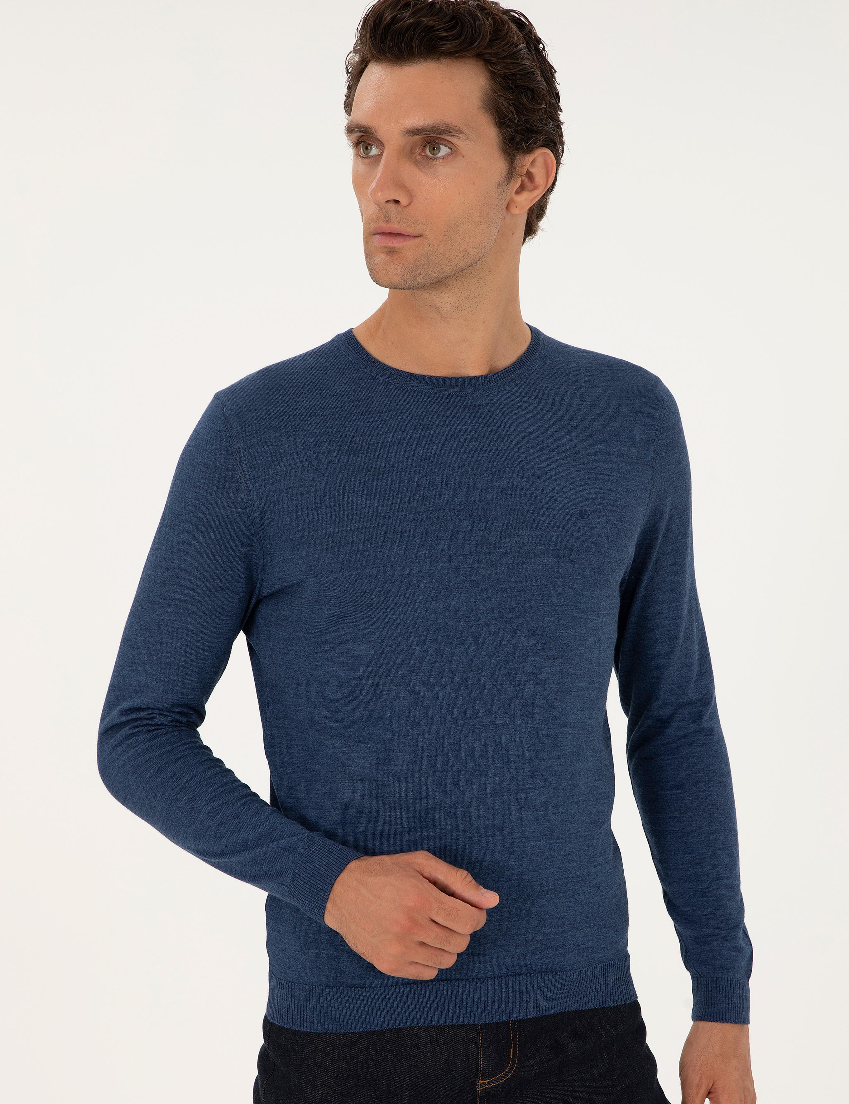 İndigo Slim Fit Yün Karışımlı Bisiklet Yaka Basic Triko Kazak - 50293301148
