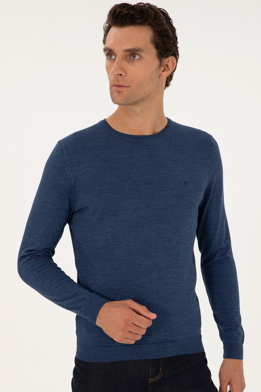 İndigo Slim Fit Yün Karışımlı Bisiklet Yaka Basic Triko Kazak - 50293301148