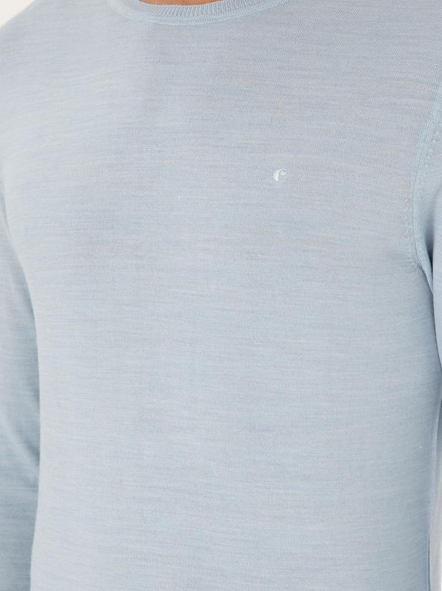Açık Mavi Slim Fit Basic Kazak