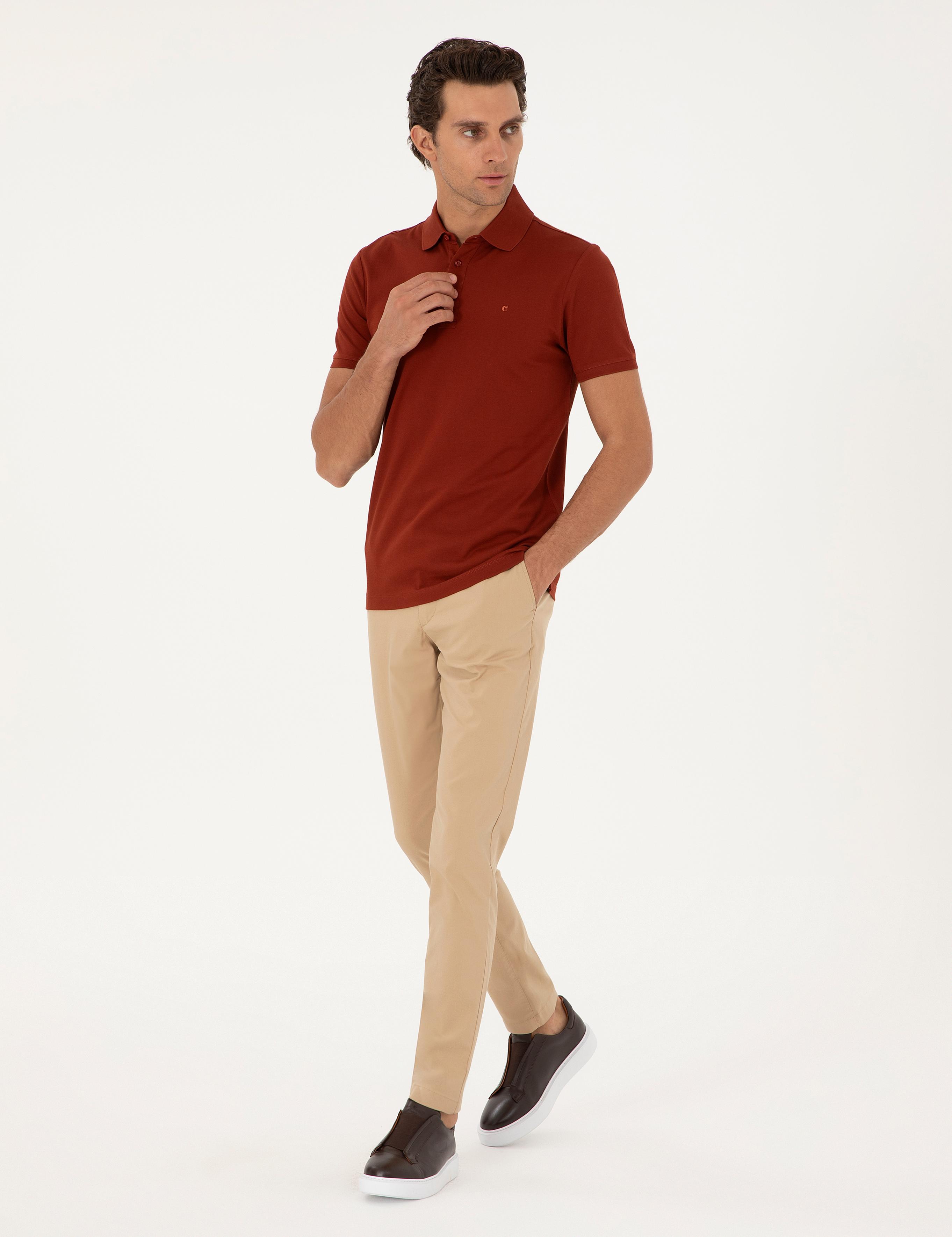Kiremit Slim Fit  %100 PamukPolo Yaka Merserize T-shirt - 50284769025