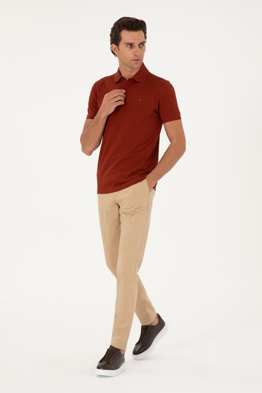 Kiremit Slim Fit  %100 PamukPolo Yaka Merserize T-shirt - 50284769025