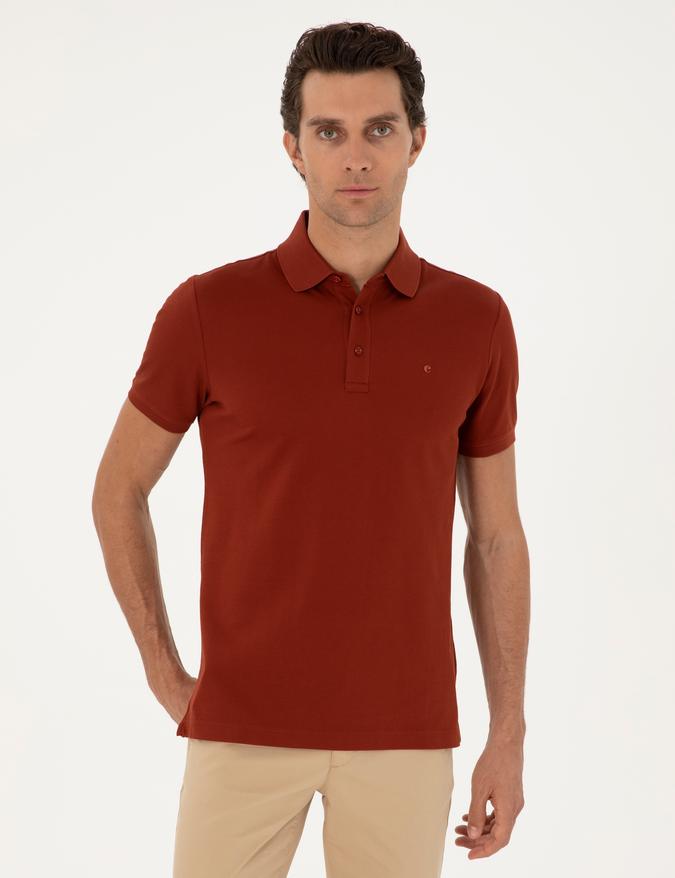 Kiremit Slim Fit  %100 PamukPolo Yaka Merserize T-shirt