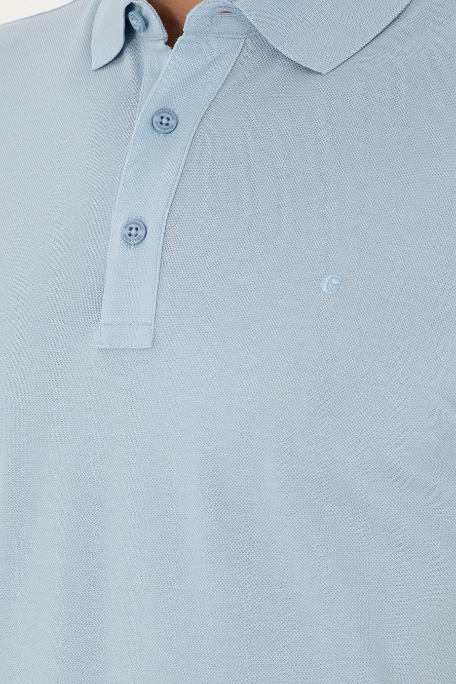 Açık Mavi Slim Fit  %100 PamukPolo Yaka Merserize T-shirt - 50284769045