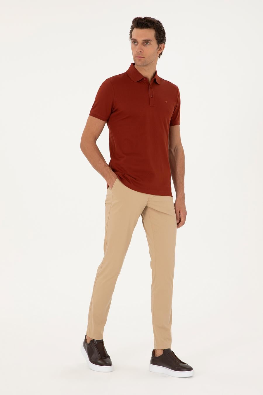 Camel Slim Fit Pamuk Karışımlı Kanvas Pantolon - 50285616028