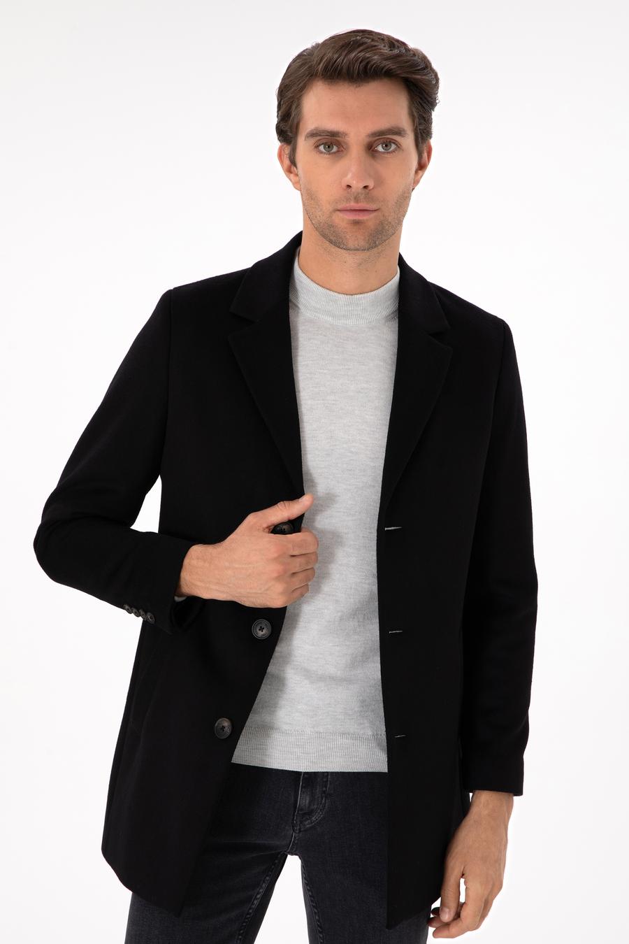 Siyah Yün Karışımlı Ekstra Slim Fit Palto - 50293650007