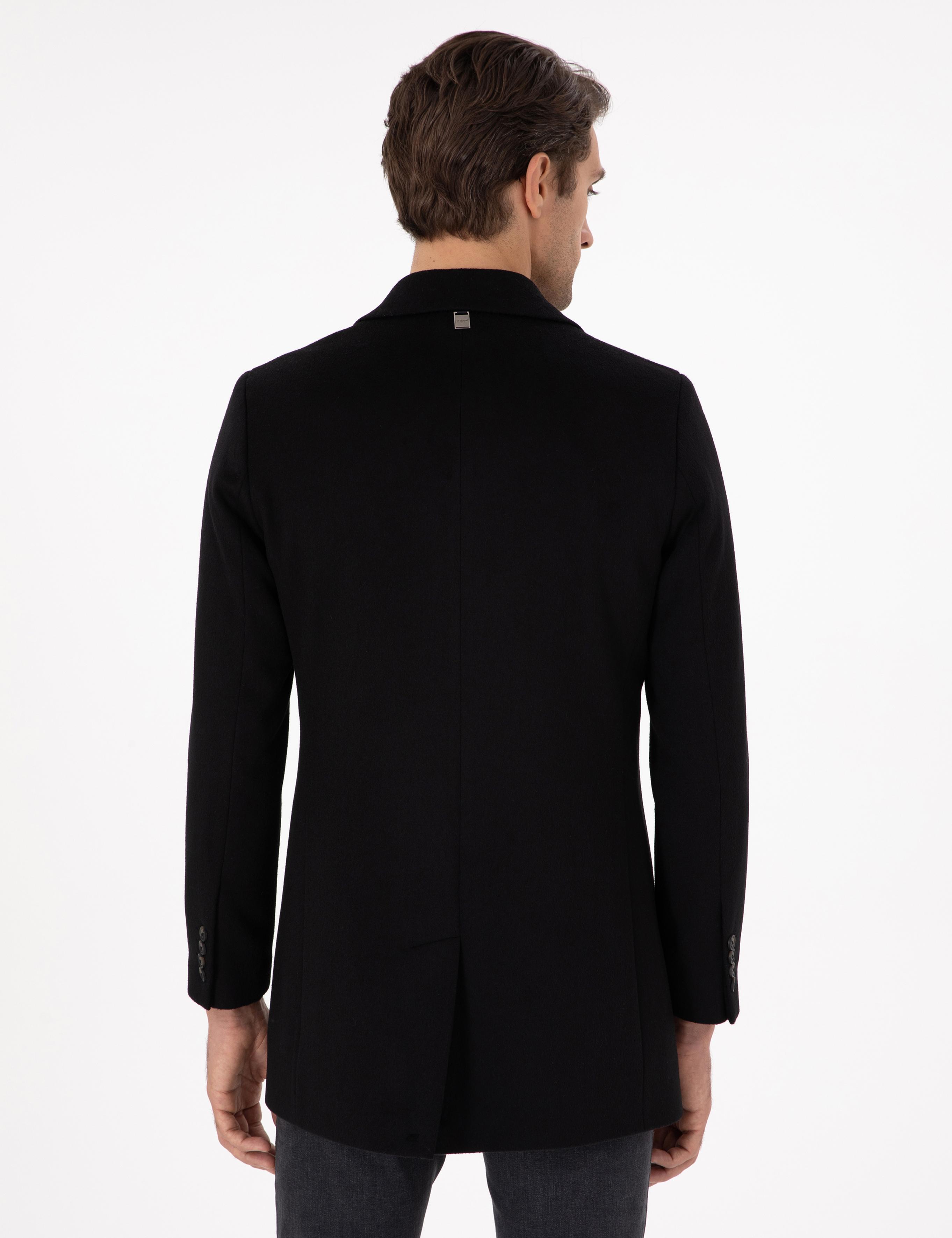 Siyah Yün Karışımlı Ekstra Slim Fit Palto - 50293650007
