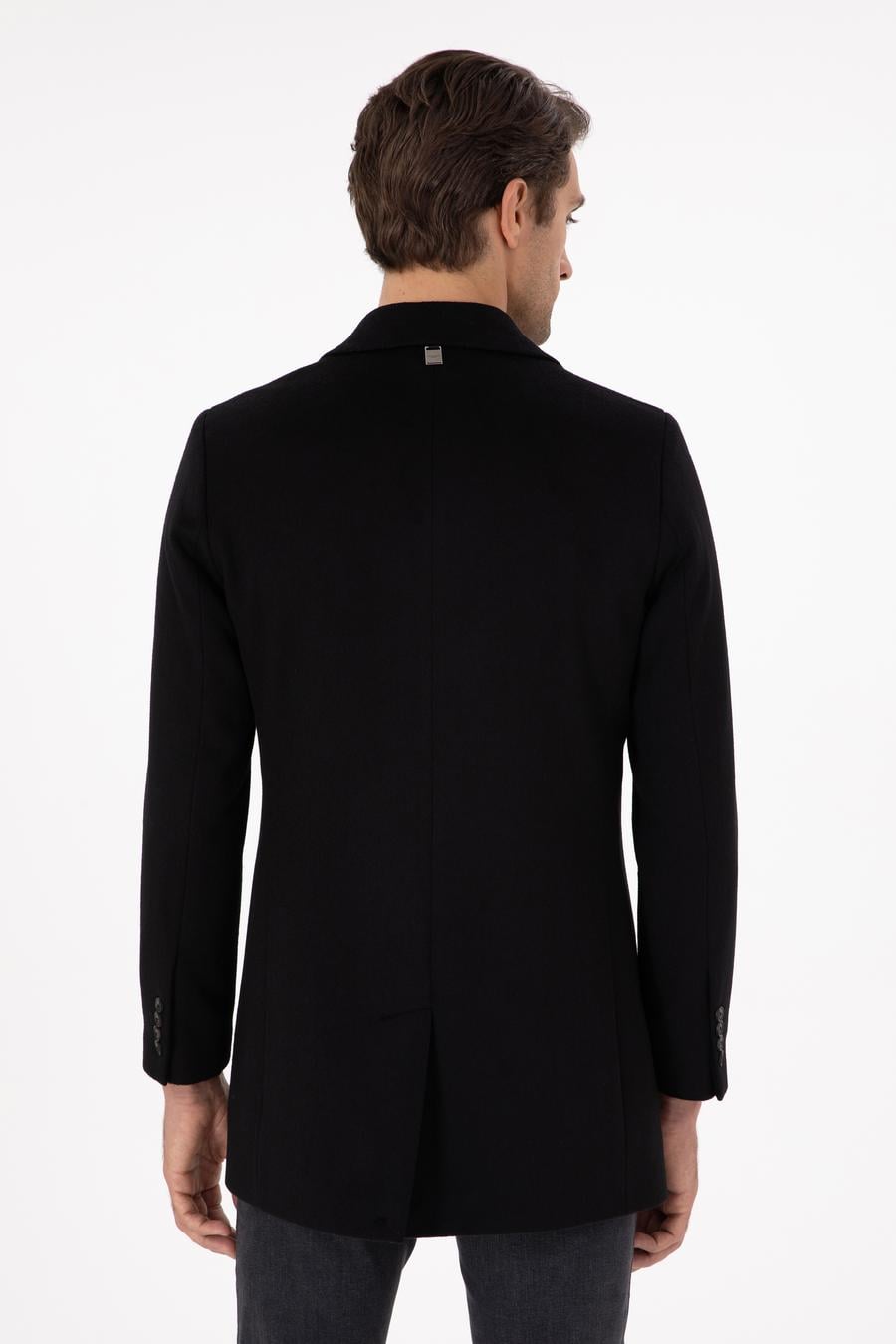 Siyah Yün Karışımlı Ekstra Slim Fit Palto - 50293650007