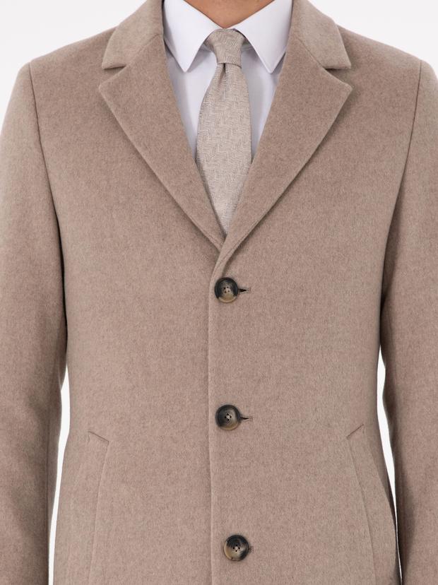 Vizon Yün Karışımlı Ekstra Slim Fit Palto