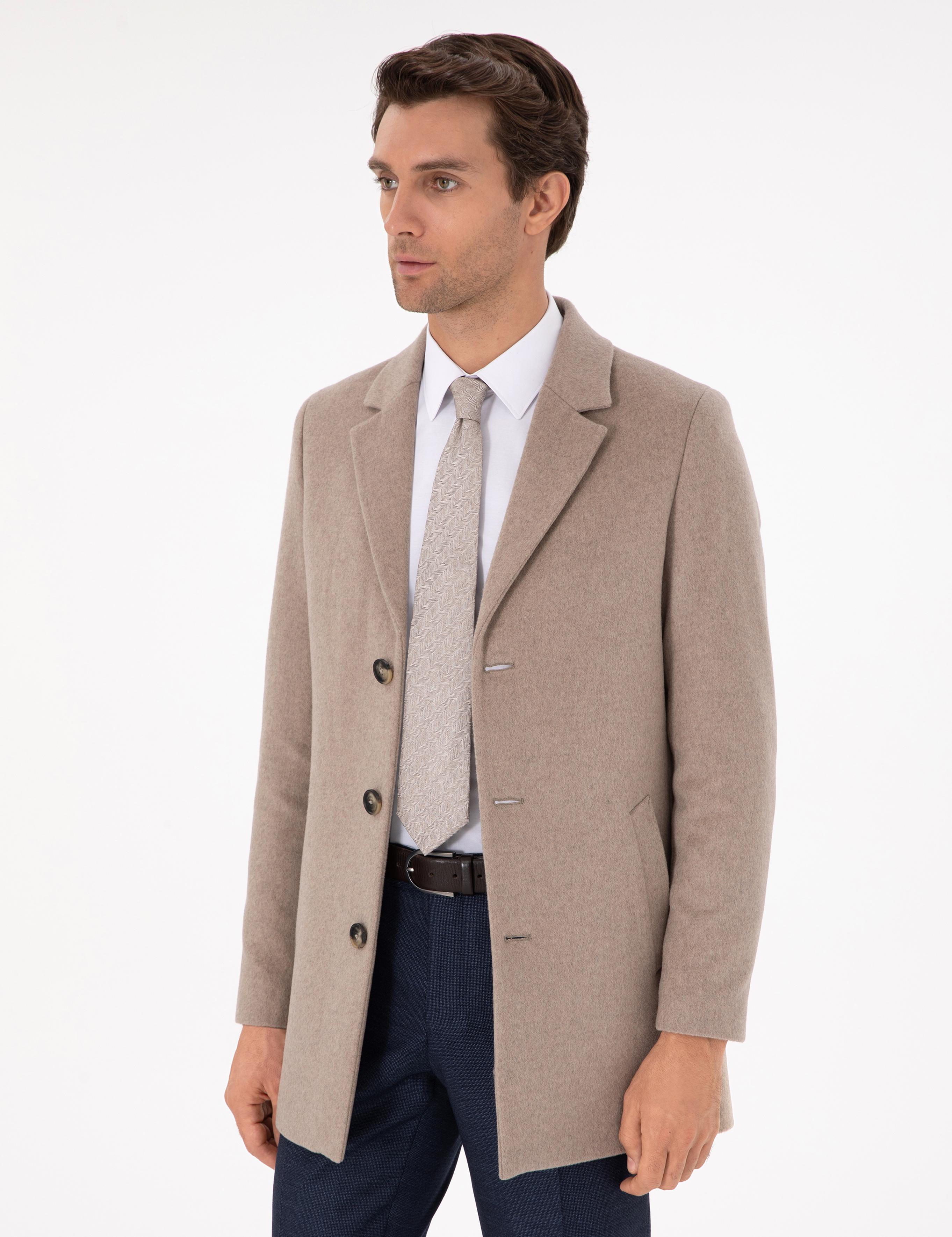 Vizon Yün Karışımlı Ekstra Slim Fit Palto - 50293650028
