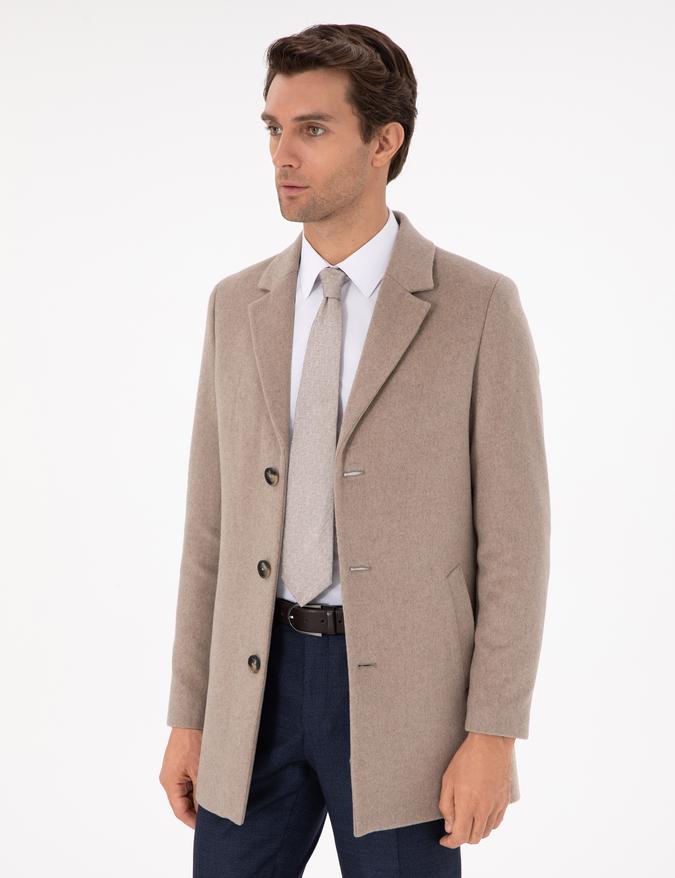 Vizon Yün Karışımlı Ekstra Slim Fit Palto