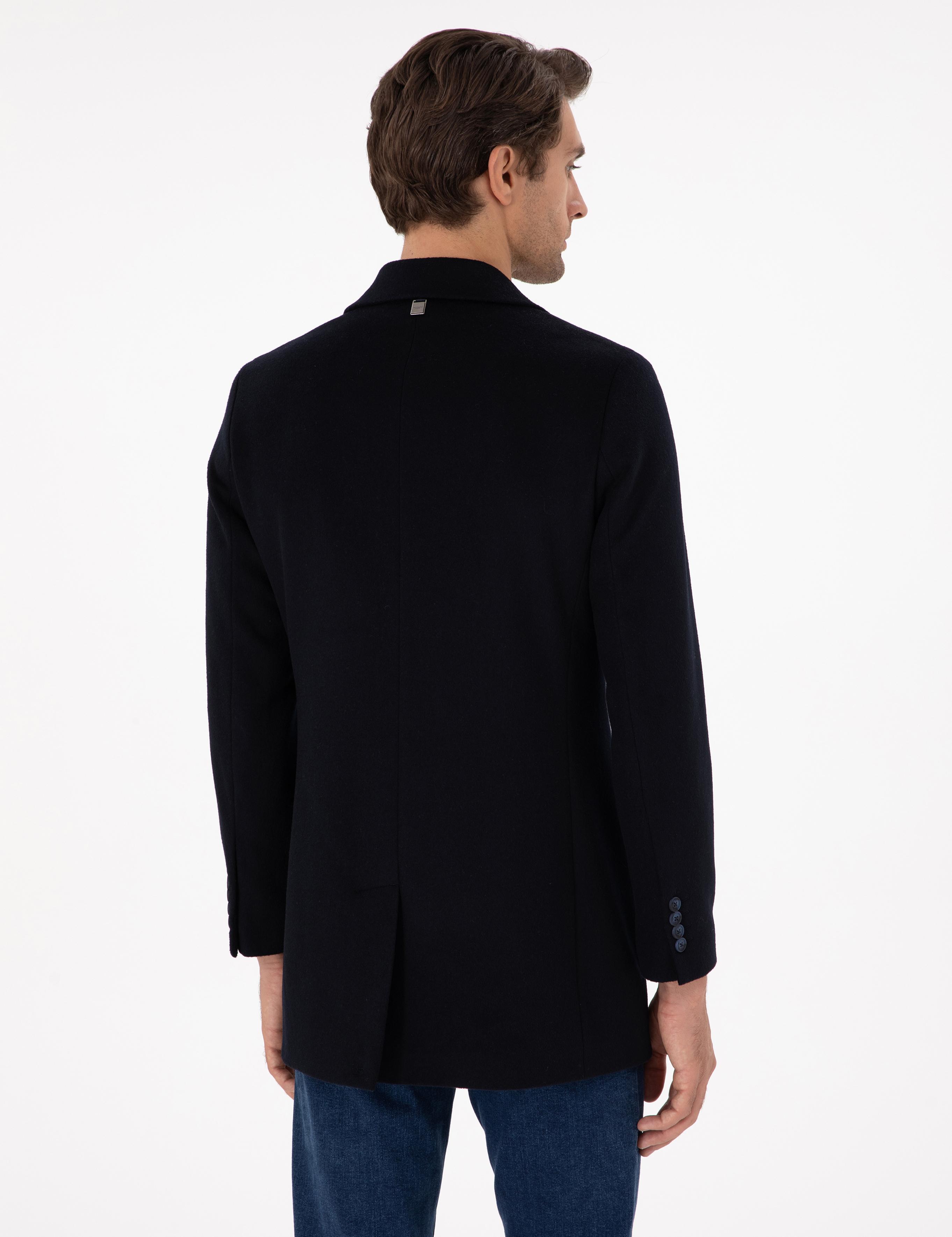 Lacivert Yün Karışımlı Ekstra Slim Fit Palto - 50293650019