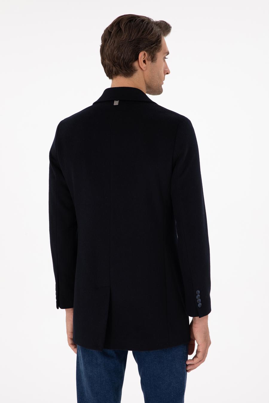Lacivert Yün Karışımlı Ekstra Slim Fit Palto - 50293650019