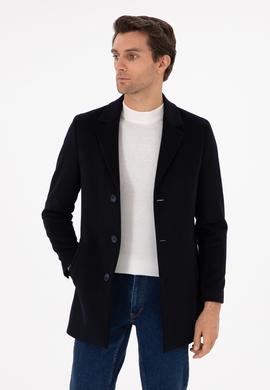 Lacivert Yün Karışımlı Ekstra Slim Fit Palto