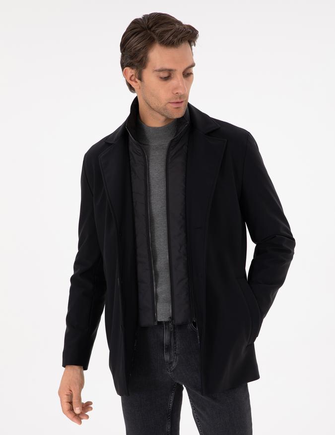 Siyah Slim Fit Mont
