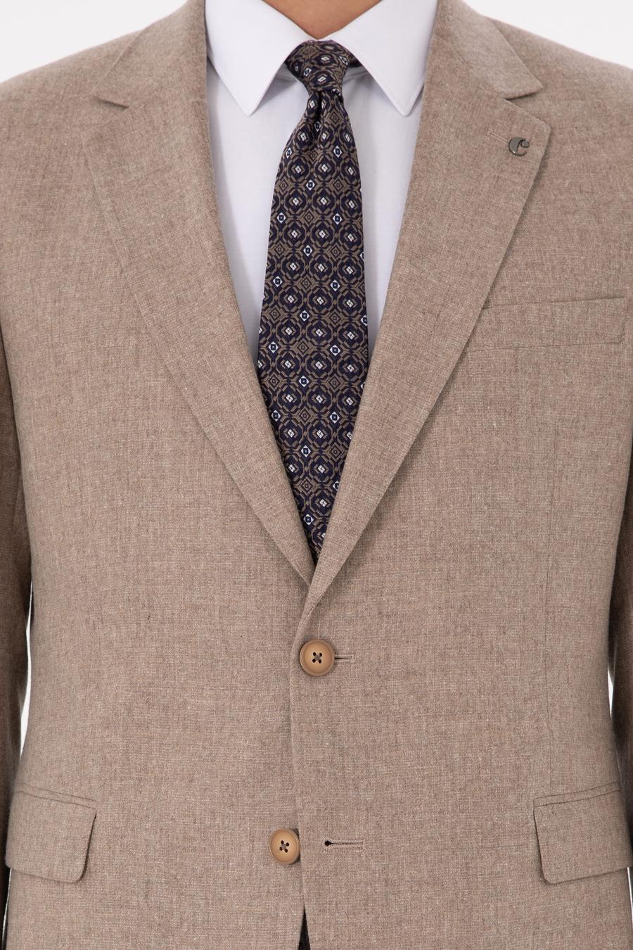 Bej Slim Fit Yün Kaşmir Karışımlı Mikro Desenli Takım Elbise - 50297088011