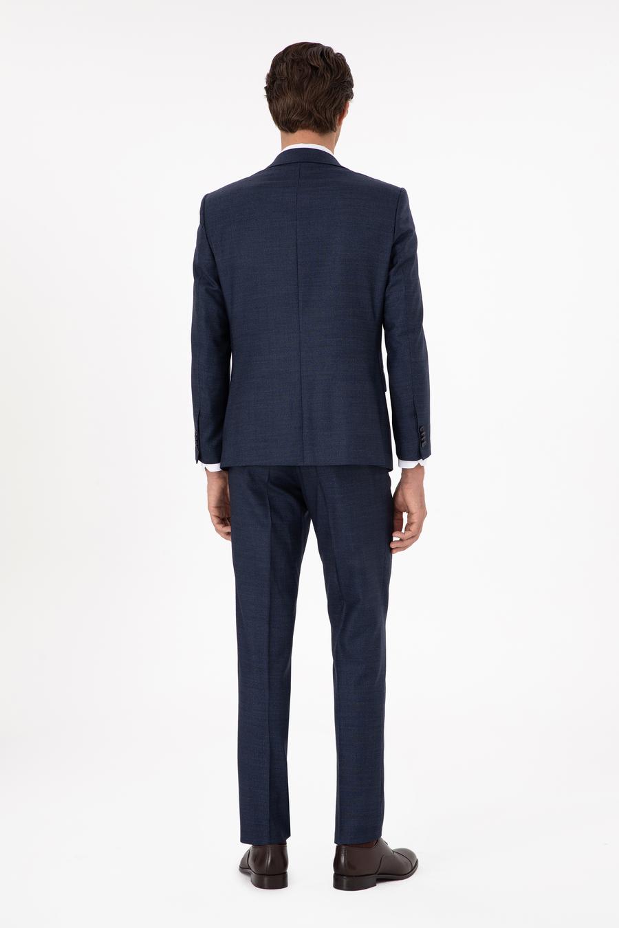 Lacivert Slim Fit Yün Karışımlı Mikro Desenli Takım Elbise - 50291066020