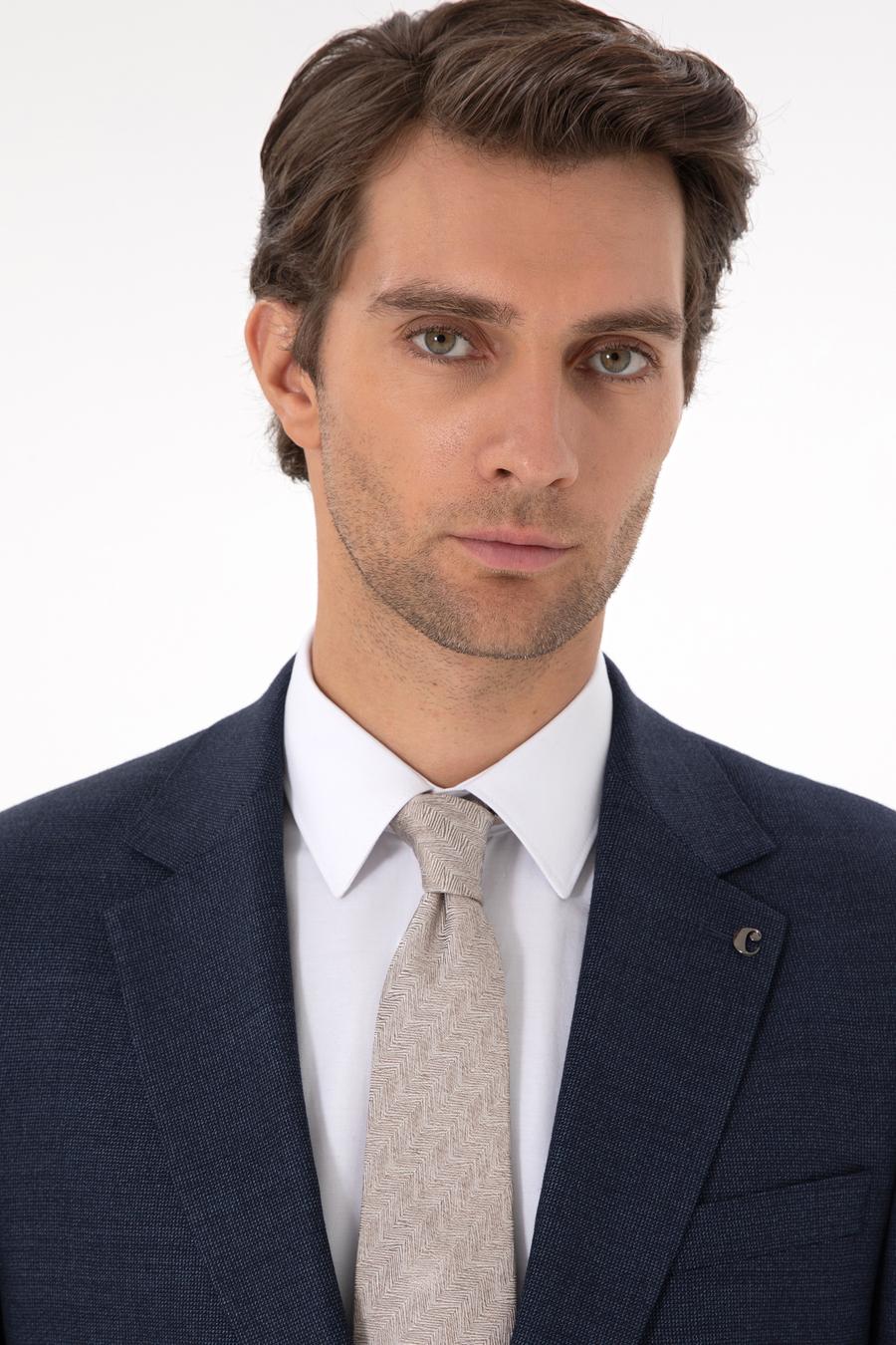 Lacivert Slim Fit Yün Karışımlı Mikro Desenli Takım Elbise - 50291066020