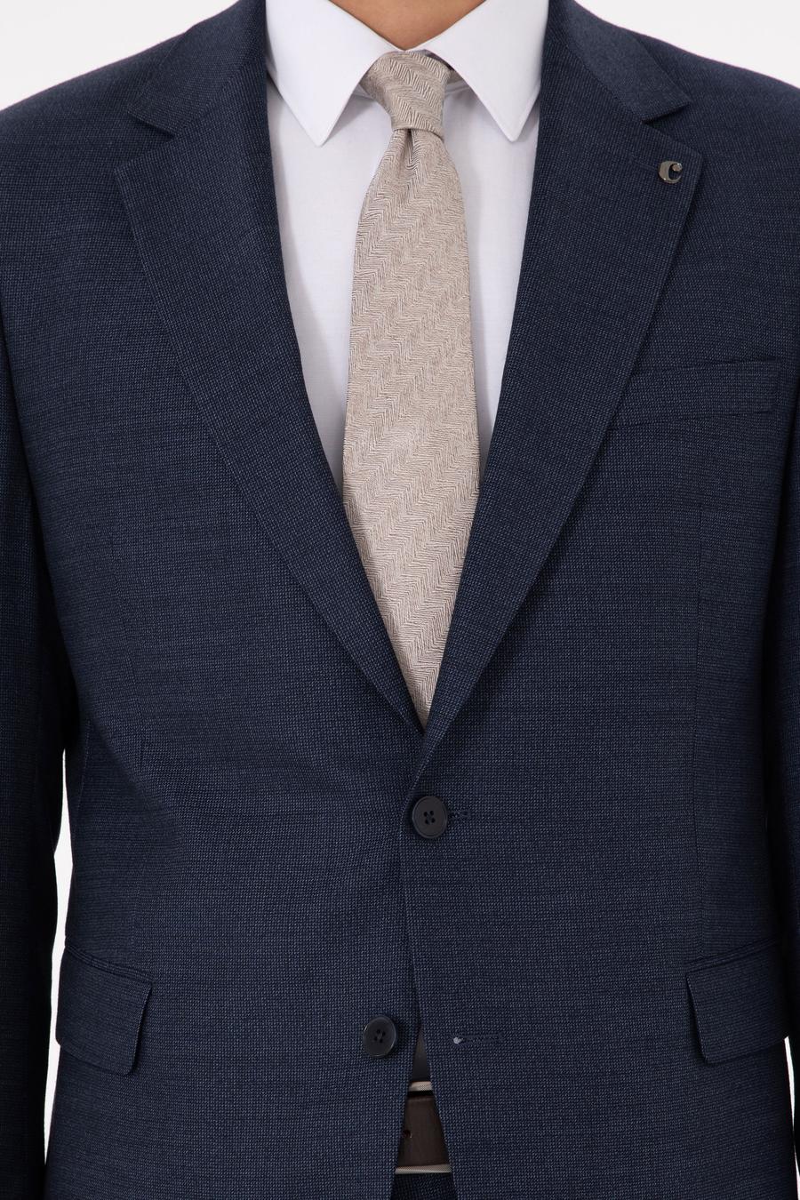 Lacivert Slim Fit Yün Karışımlı Mikro Desenli Takım Elbise - 50291066020