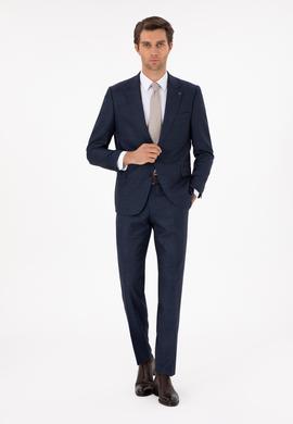 Lacivert Slim Fit Yün Karışımlı Mikro Desenli Takım Elbise