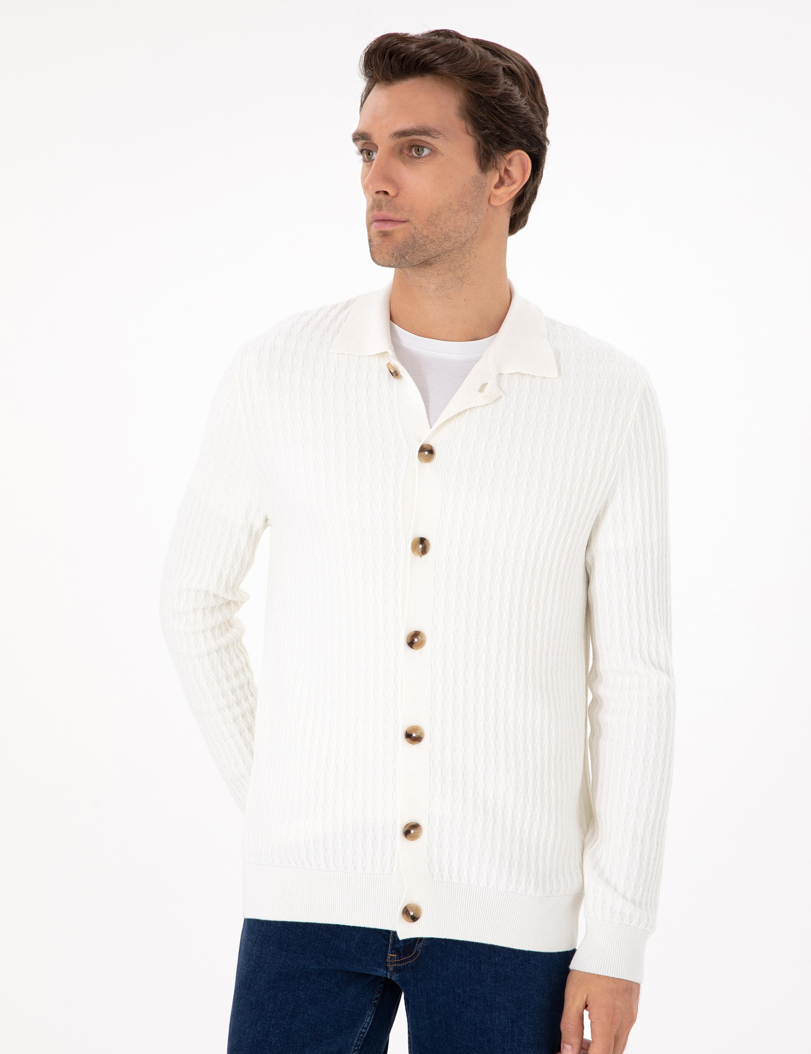 Ekru Regular Fit Triko Hırka - 50293181008