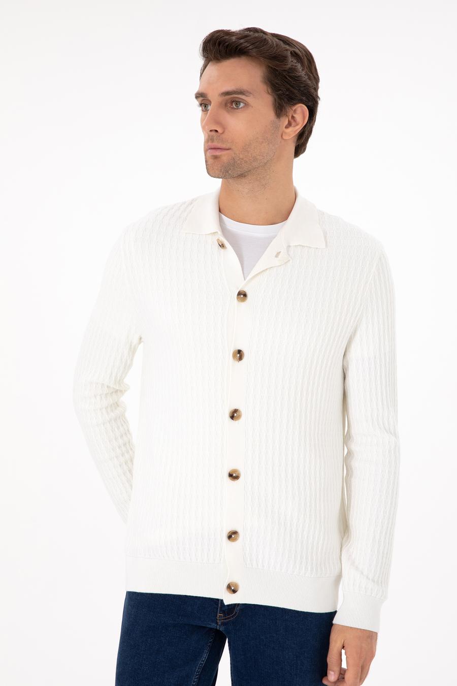 Ekru Regular Fit Triko Hırka - 50293181008