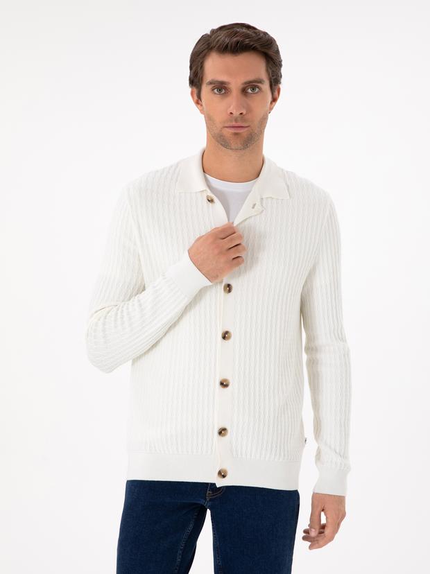 Ekru Regular Fit Triko Hırka