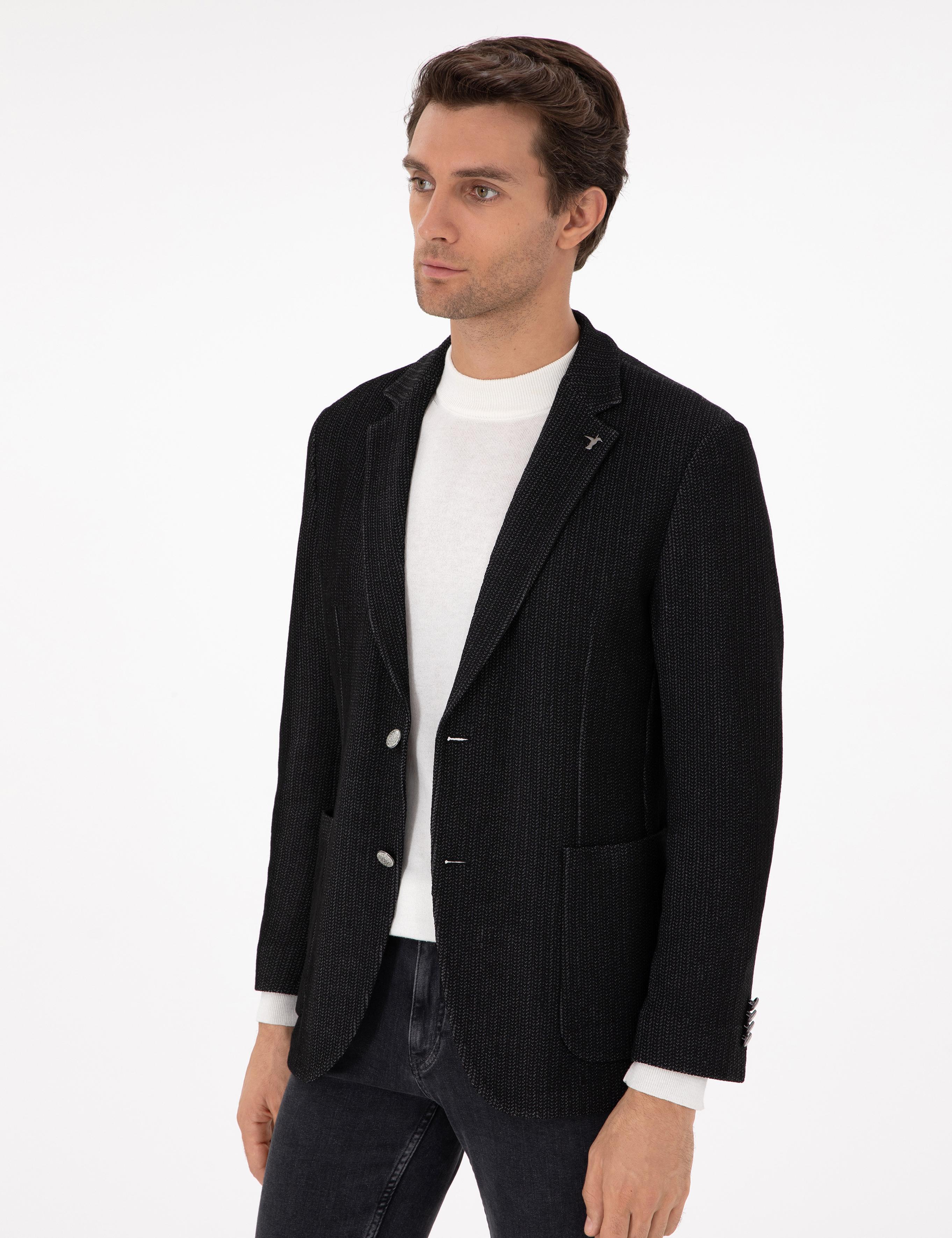 Siyah Slim Fit Yün Karışımlı Blazer Ceket - 50290541062