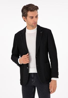 Siyah Slim Fit Yün Karışımlı Blazer Ceket