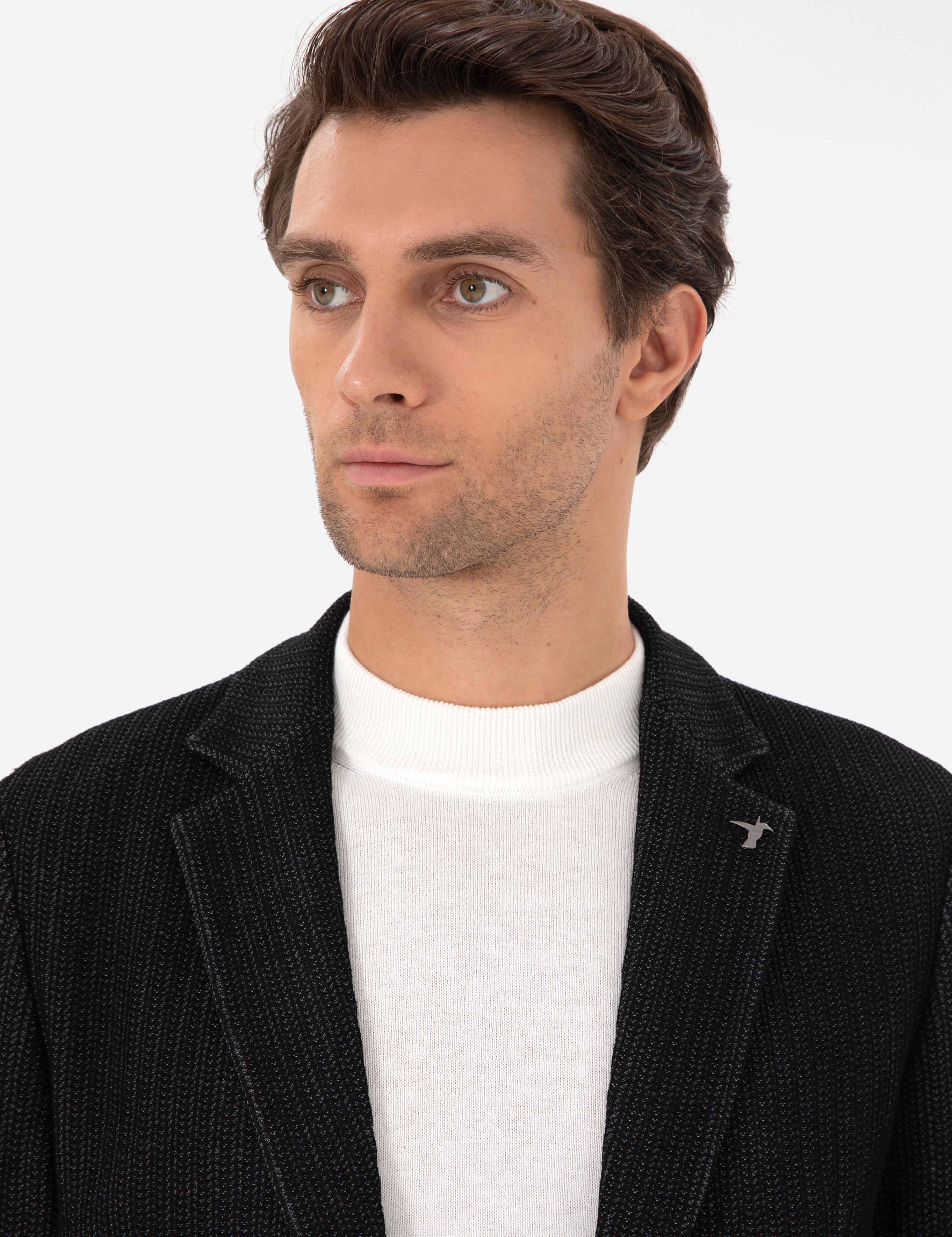 Siyah Slim Fit Yün Karışımlı Blazer Ceket - 50290541062
