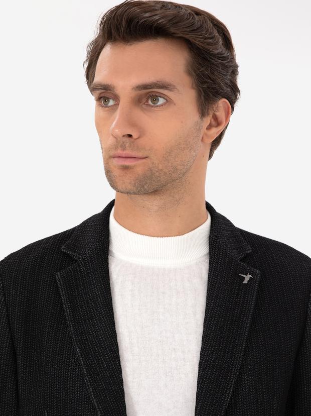 Siyah Slim Fit Yün Karışımlı Blazer Ceket