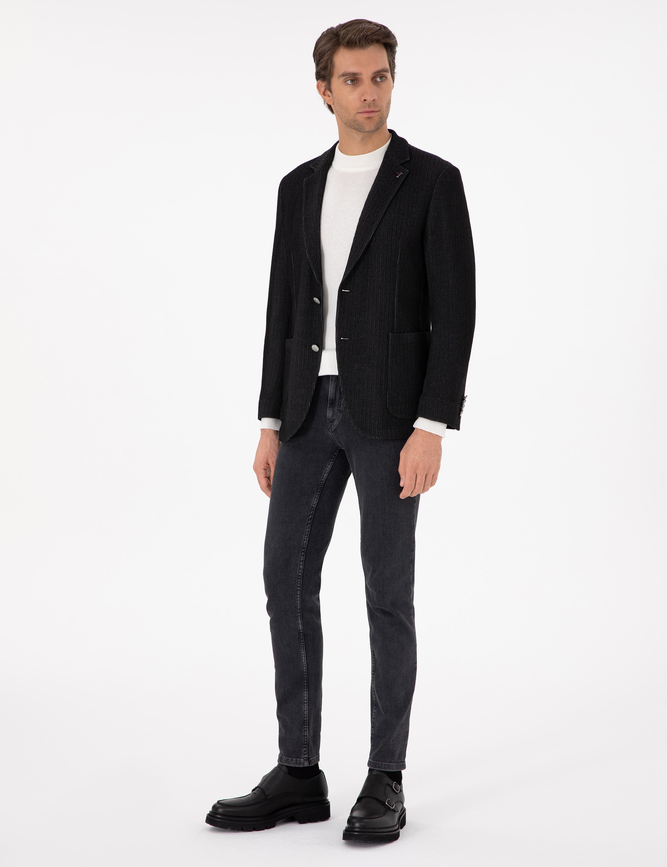 Siyah Slim Fit Yün Karışımlı Blazer Ceket - 50290541062