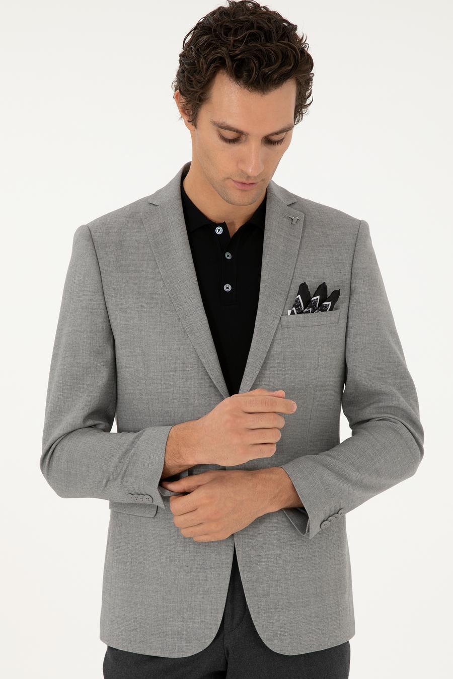 Gri Slim Fit Yün Klasik Ceket - 50305790017