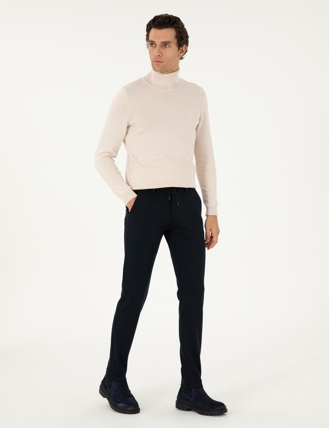 Lacivert Slim Fit Kanvas Pantolon