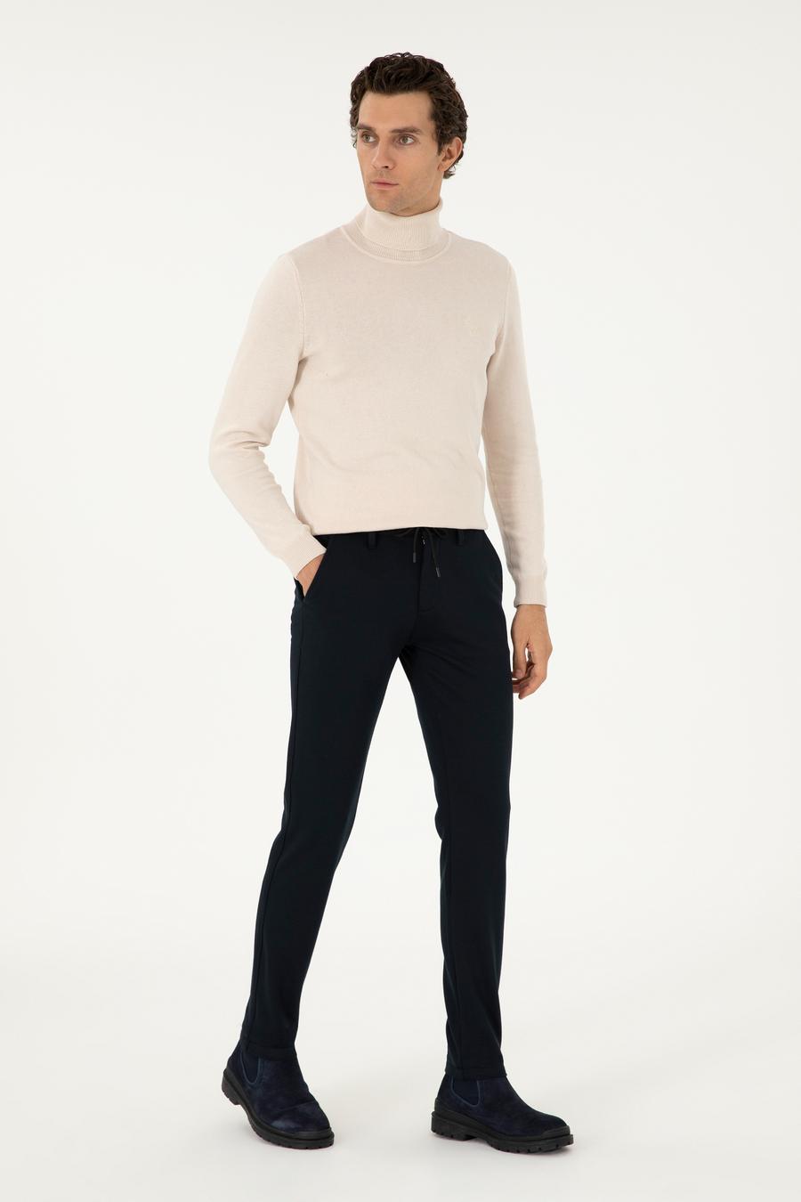 Lacivert Slim Fit Kanvas Pantolon - 50292330014