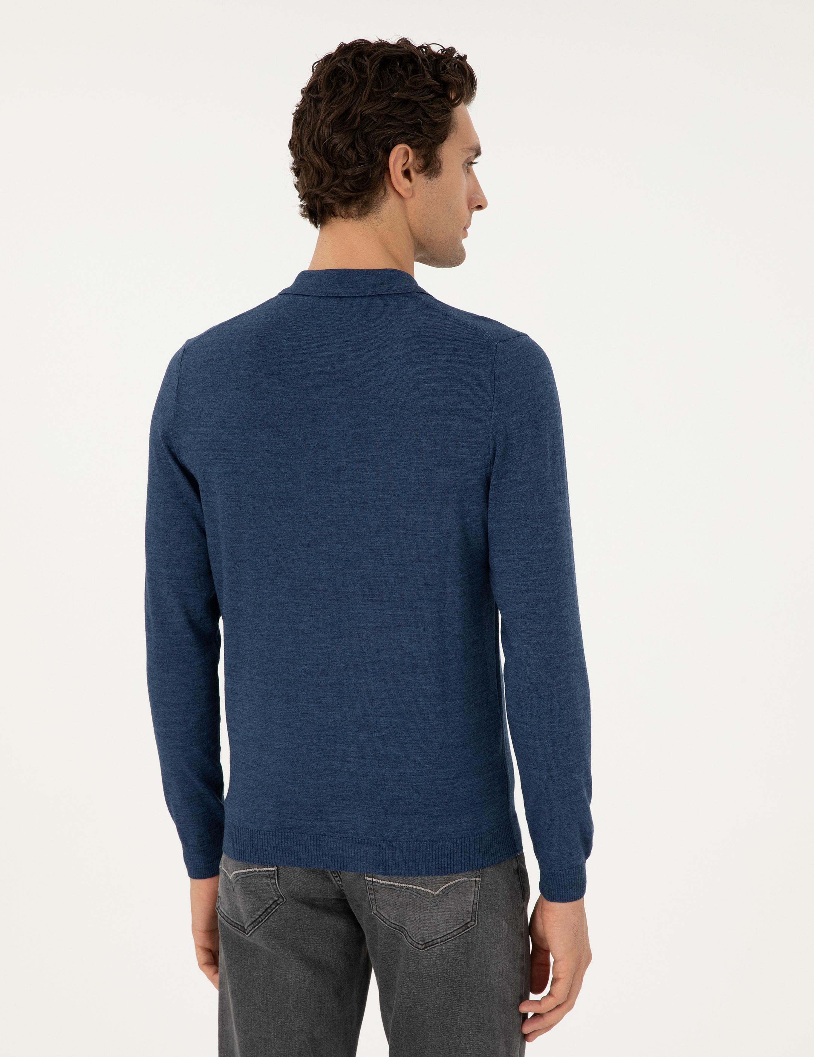 İndigo Regular Fit Yün Karışımlı Fermuarlı Polo Yaka Basic Triko Kazak - 50296495025