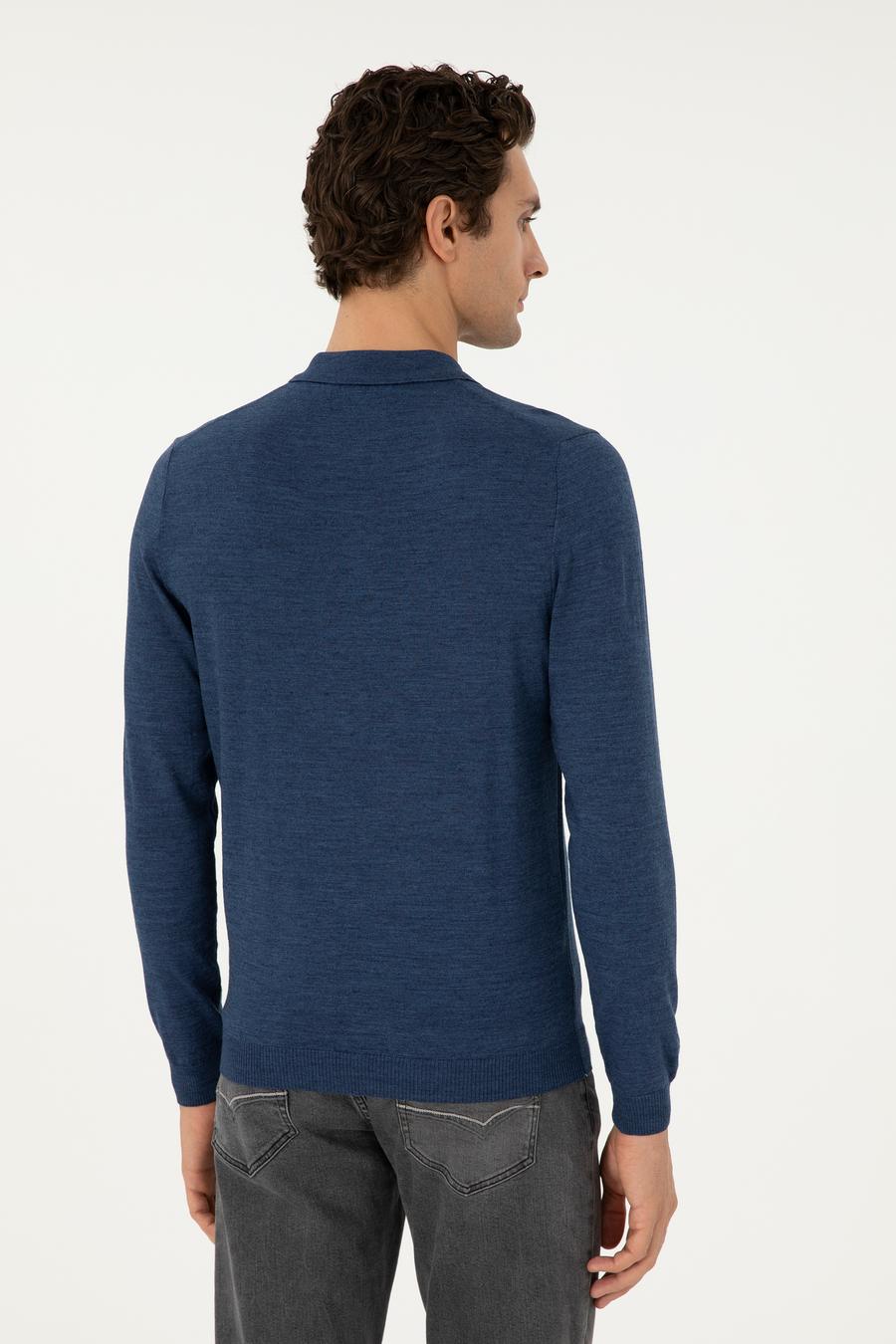 İndigo Regular Fit Yün Karışımlı Fermuarlı Polo Yaka Basic Triko Kazak - 50296495025