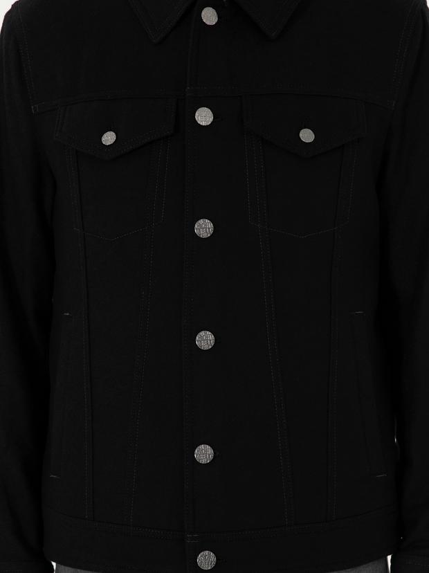 Siyah Regular Fit Yün Karışımlı Kaşe Mont