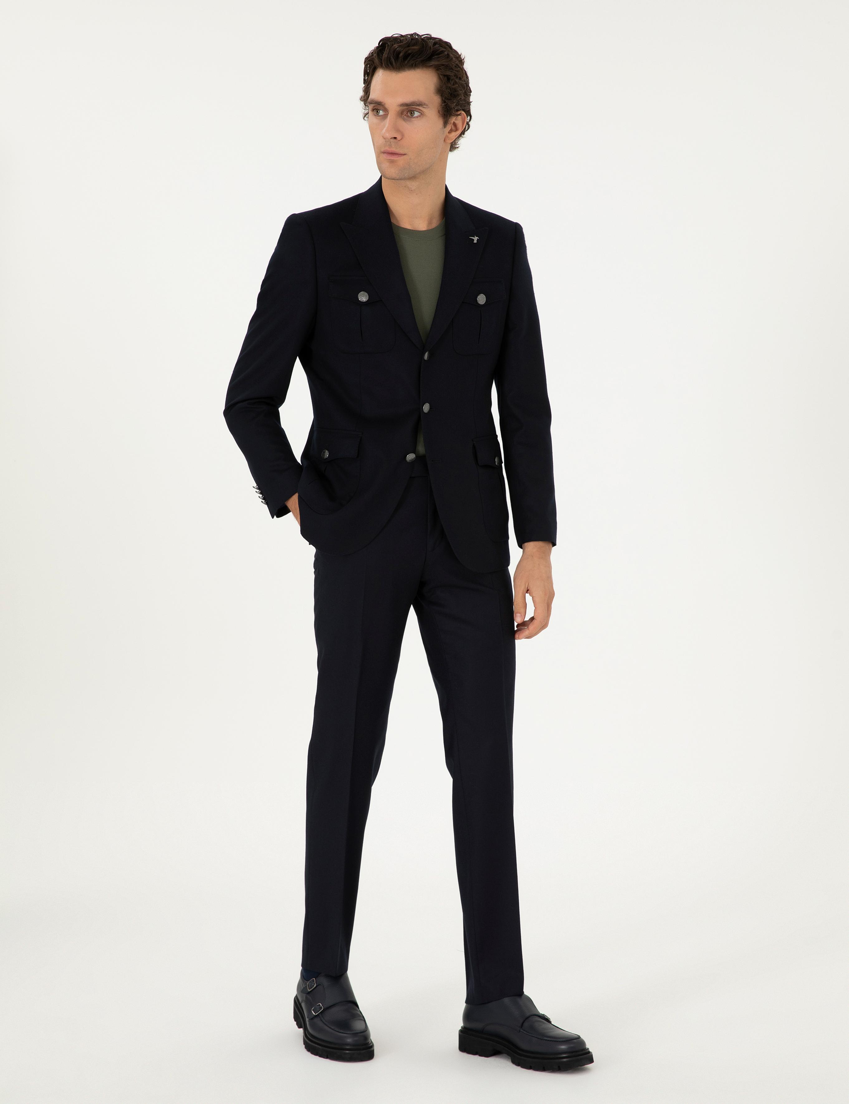 Koyu Lacivert Slim Fit Kumaş Pantolon - 50292514057