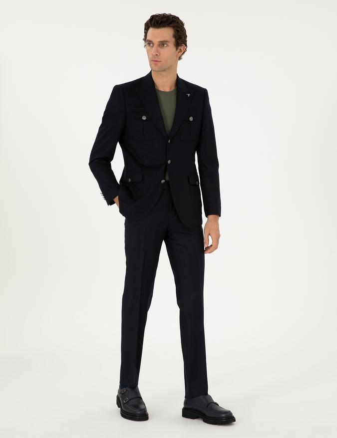 Koyu Lacivert Slim Fit Kumaş Pantolon