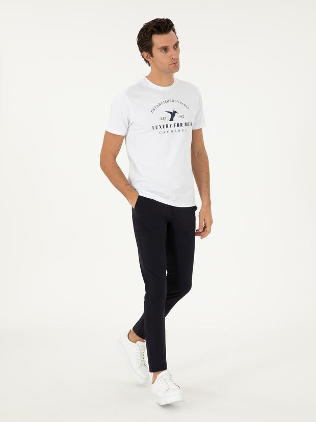Lacivert Slim Fit Beli Lastikli Esnek Kanvas Pantolon