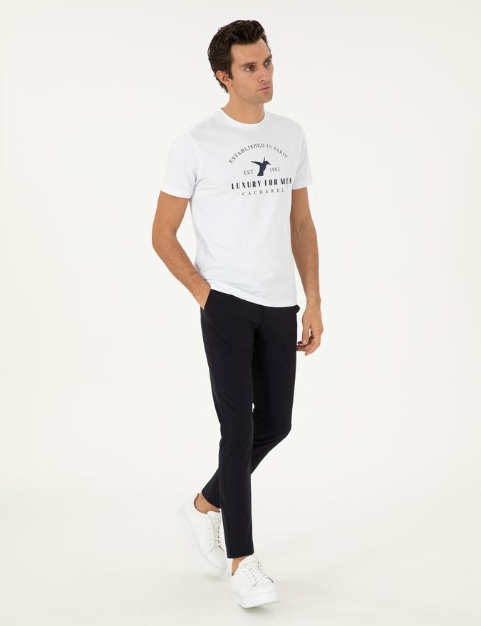 Lacivert Slim Fit Beli Lastikli Esnek Kanvas Pantolon