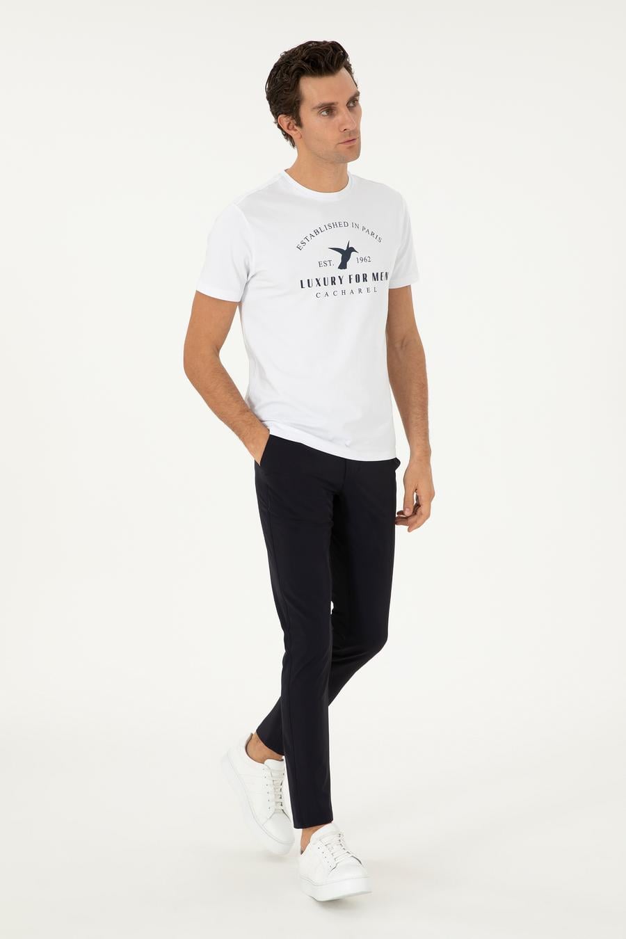 Lacivert Slim Fit Beli Lastikli Esnek Kanvas Pantolon - 50306188004