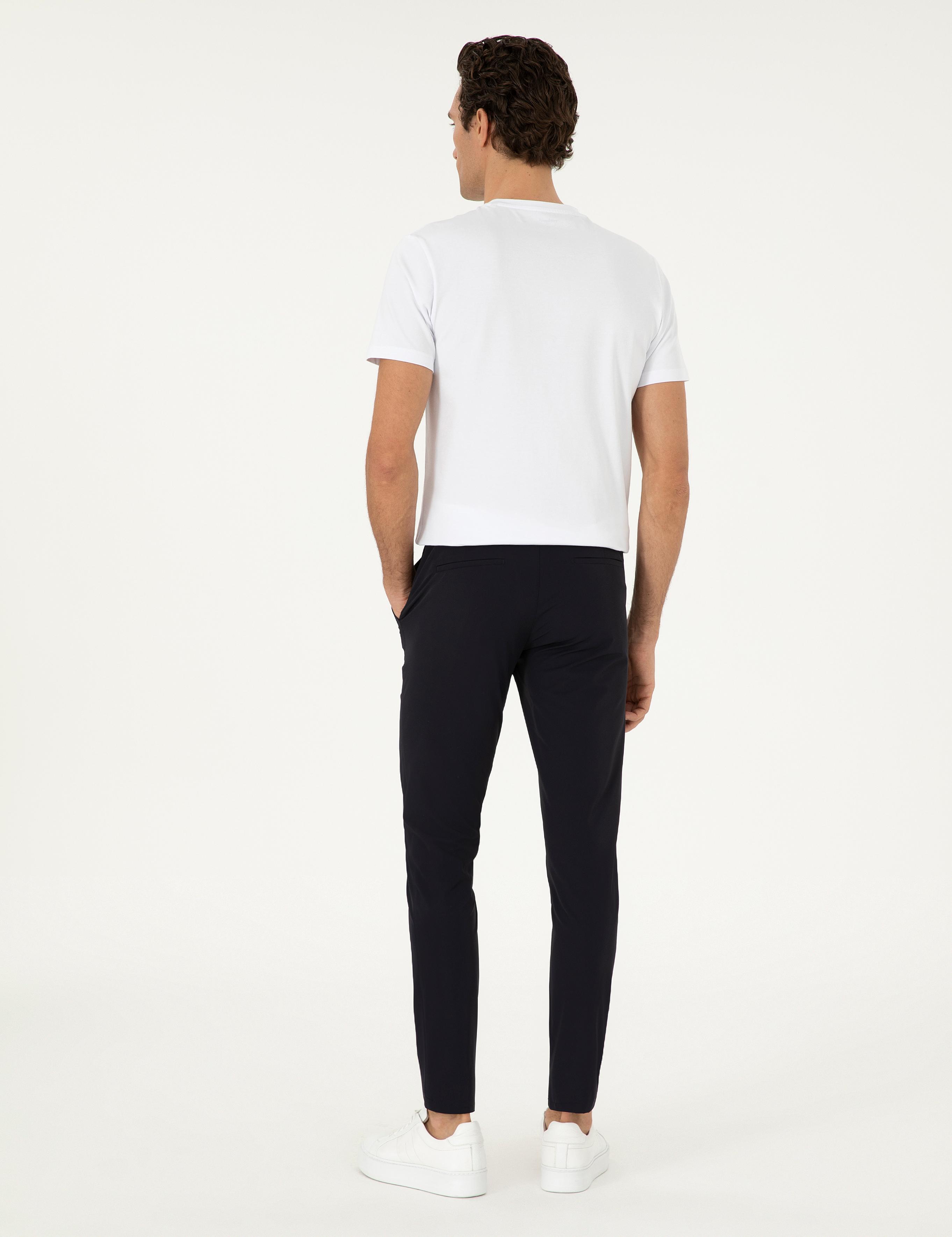 Lacivert Slim Fit Beli Lastikli Esnek Kanvas Pantolon - 50306188004