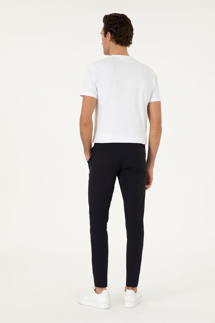 Lacivert Slim Fit Beli Lastikli Esnek Kanvas Pantolon - 50306188004