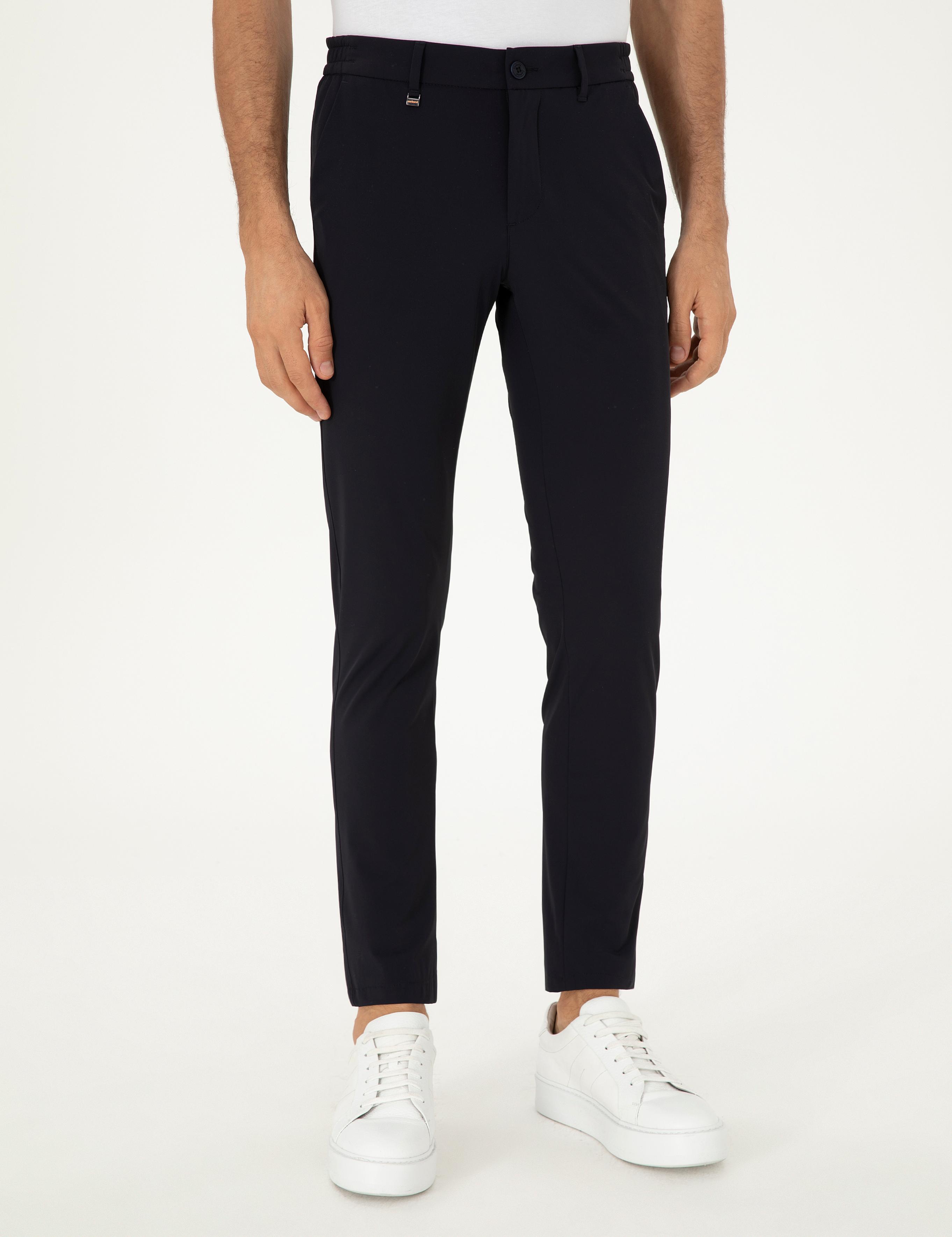 Lacivert Slim Fit Beli Lastikli Esnek Kanvas Pantolon - 50306188004