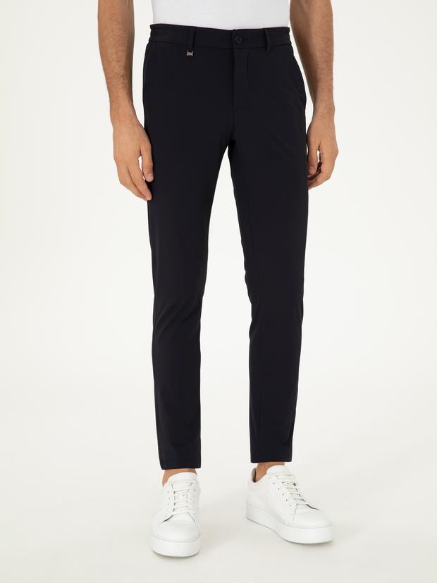 Lacivert Slim Fit Beli Lastikli Esnek Kanvas Pantolon