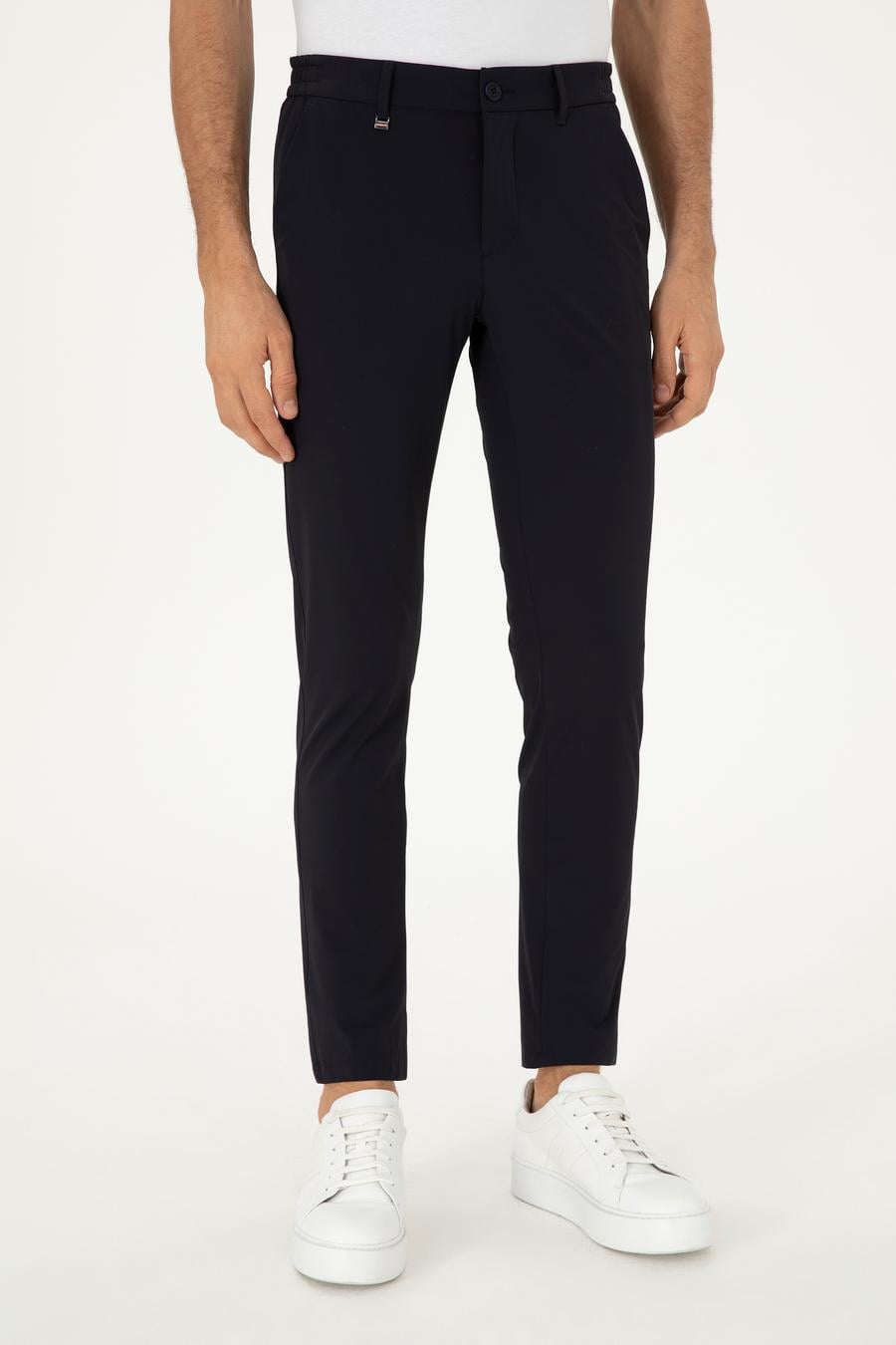 Lacivert Slim Fit Beli Lastikli Esnek Kanvas Pantolon - 50306188004