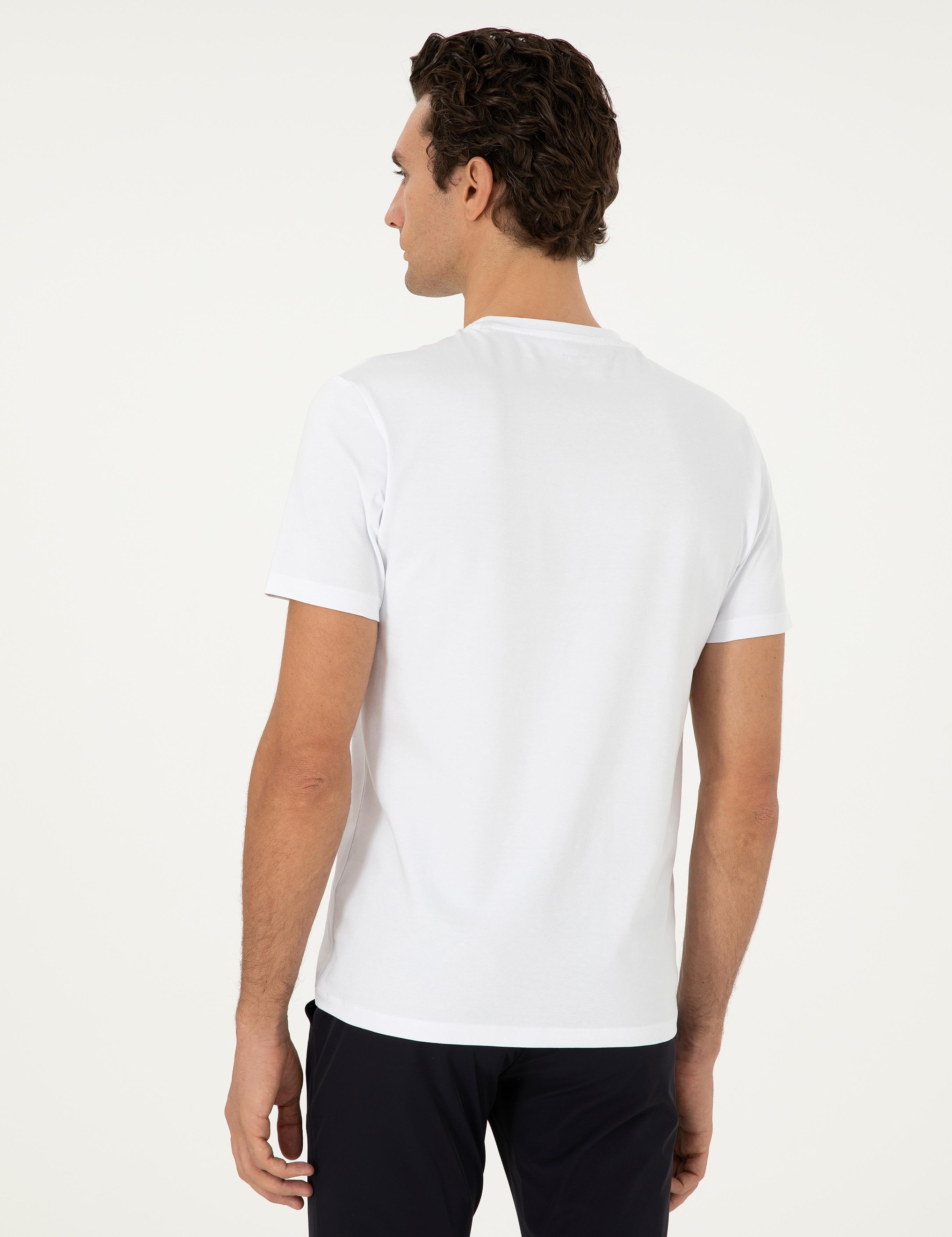 Beyaz Slim Fit Bisiklet Yaka Desenli T-shirt - 50301469025