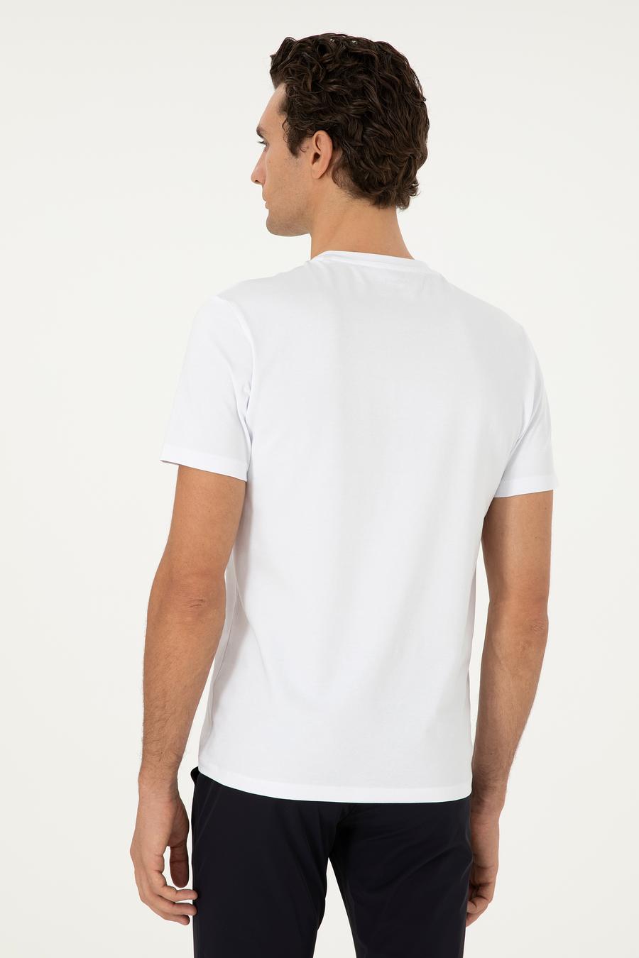 Beyaz Slim Fit Bisiklet Yaka Desenli T-shirt - 50301469025