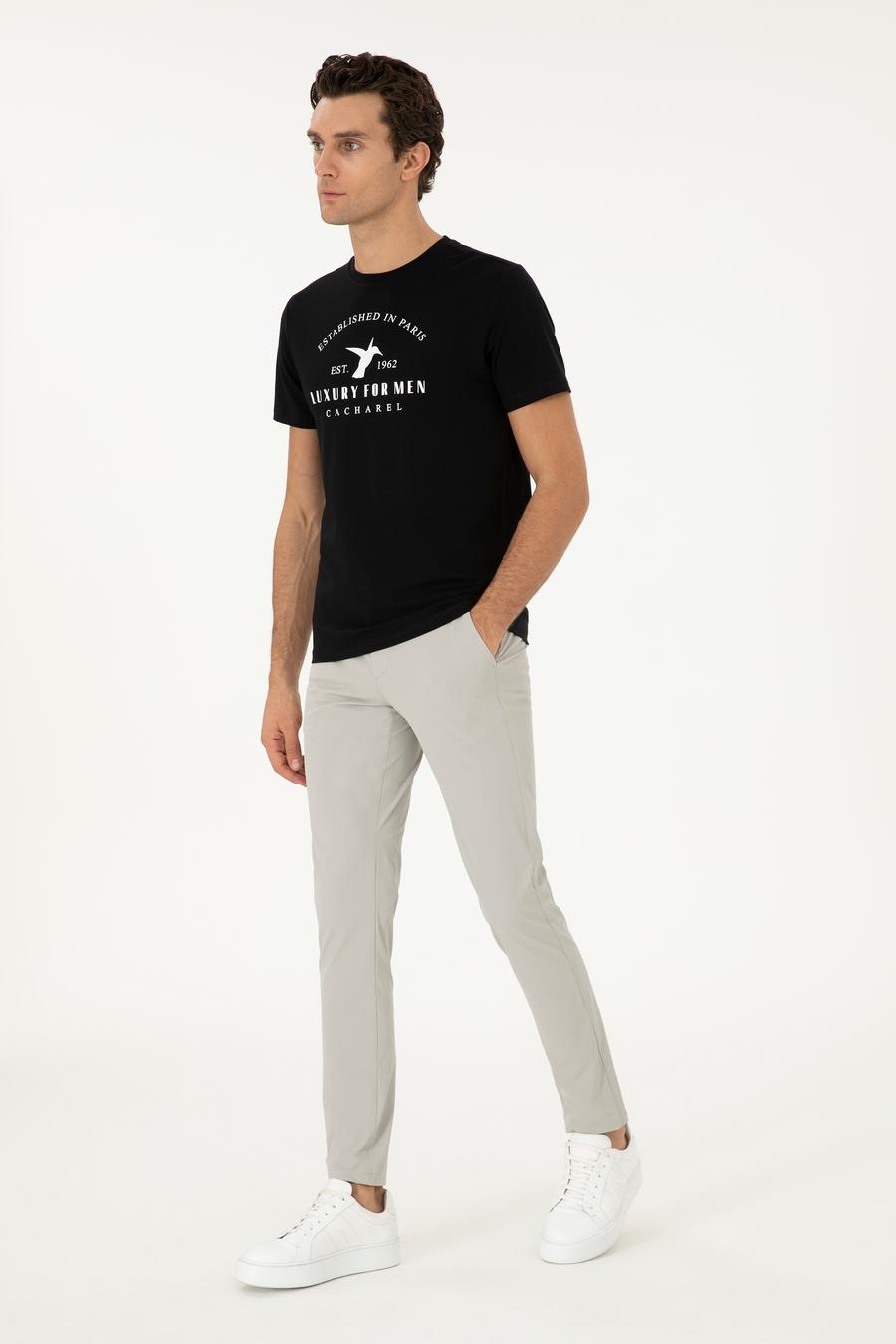 Siyah Slim Fit Bisiklet Yaka Desenli T-shirt - 50301469033
